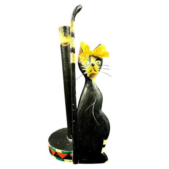 Whimsical Black Cat Hand Made Paper Towel Holder Exceptional Halloween Decor - Picture 1 of 6